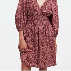 NWT Madewell Burgundy Red Patterned Long Sleeve Dress size 4 boho flirty